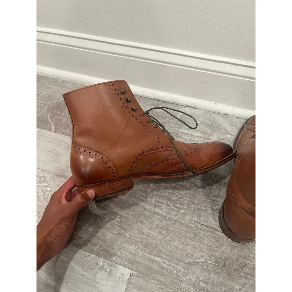 3D M Lifestyle Mens 10 Brown Leather Wingtip Brogue Lace Up Boots TDM 10